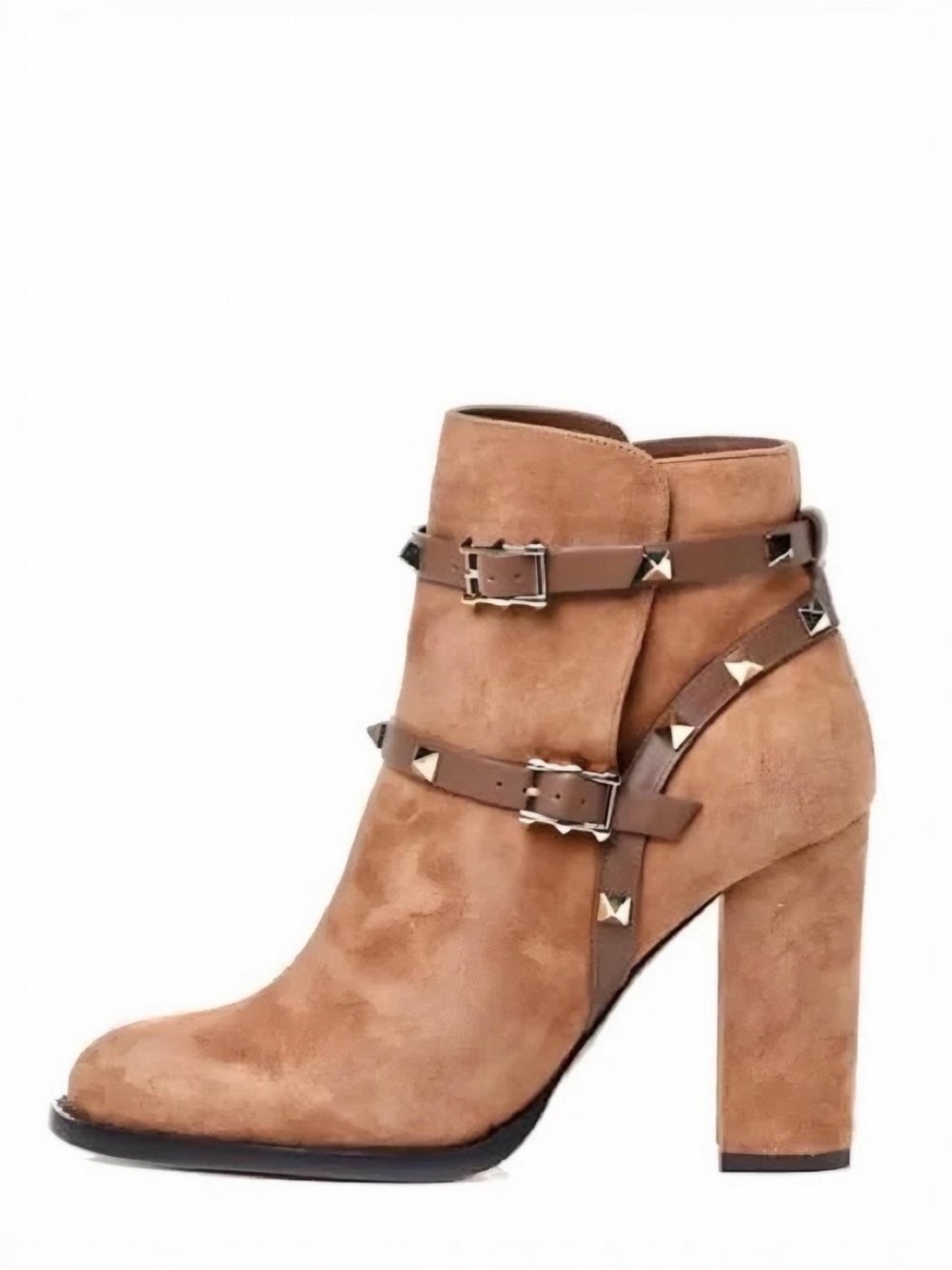 VALENTINO Rockstud Tan Suede Block Heel Booties 9.5 US